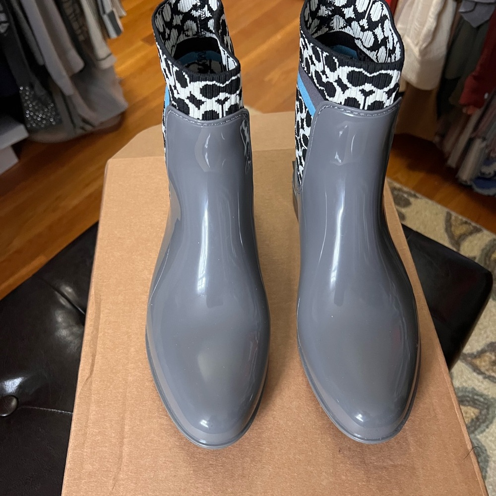 Coach Gray Winter Rain Boots with Geometric Pattern